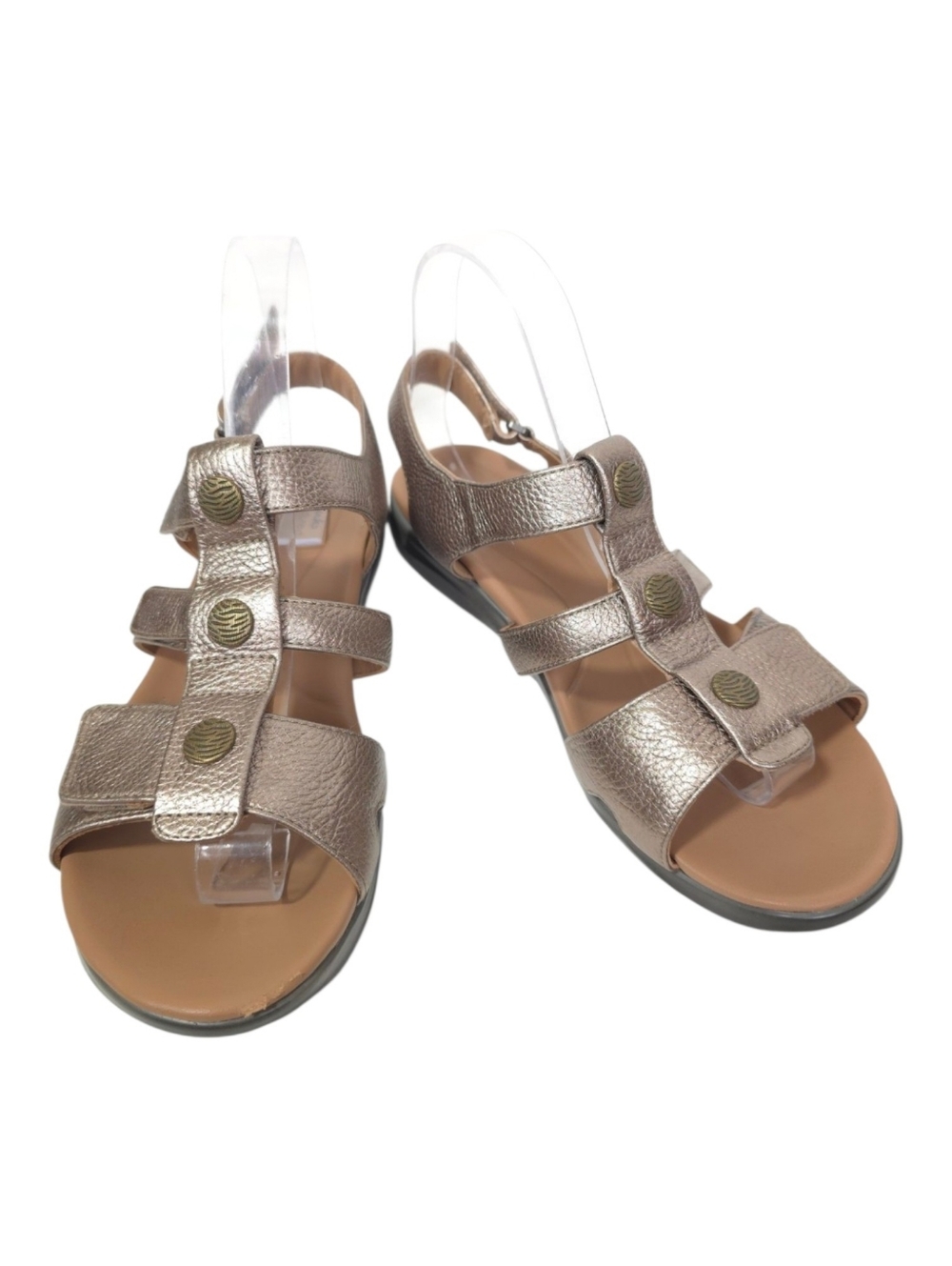 Clarks Kylyn Step Sandals Metallic Pewter Leather Strappy Comfort Sz 8.5 W